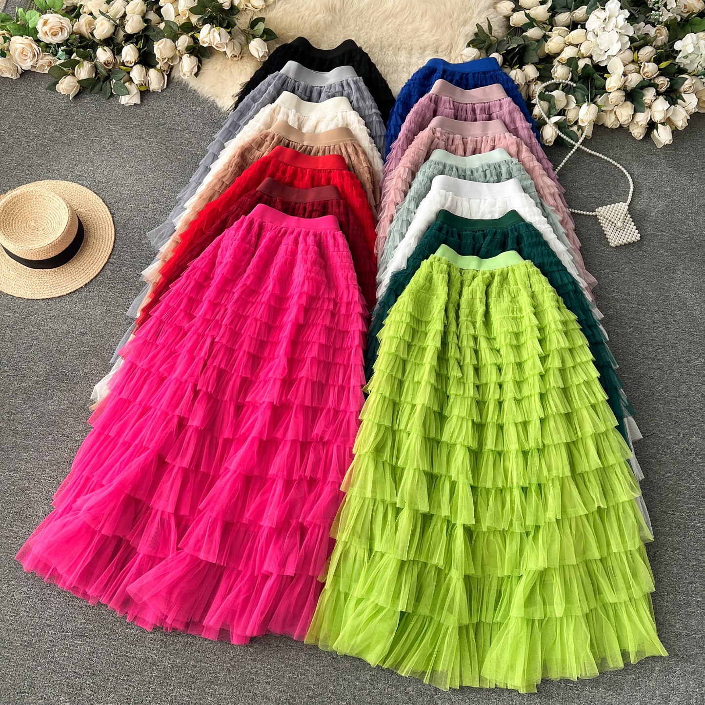 Fairy skirt high-grade mesh skirt 2025 new elastic waist slim cake skirt super fairy skirt R2201