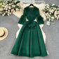 Palace style dress with tassels, V-neck, slim fit, long, pleated, trumpet sleeves R2260