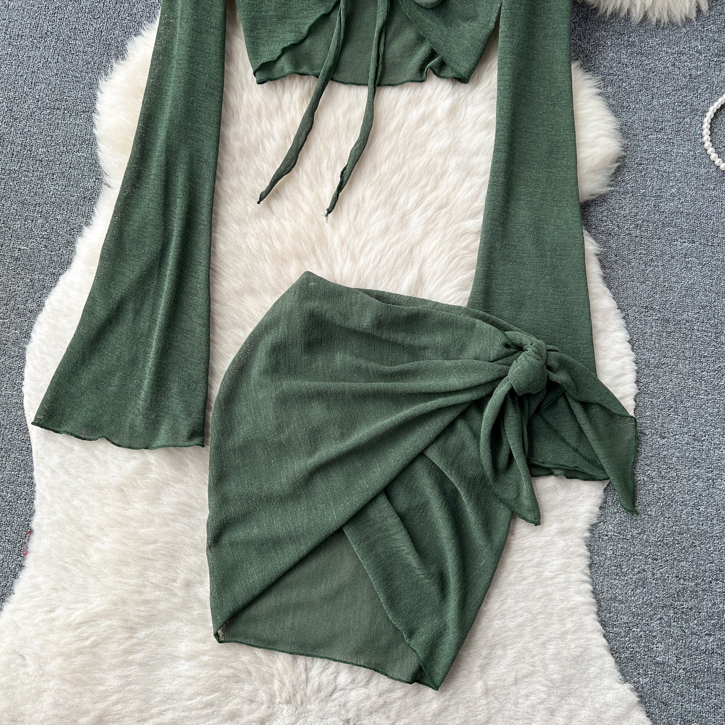 Sexy European and American pure desire suit French cardigan jacket + hip skirt two-piece suit R2227