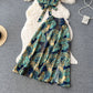 Pure desire hot girl suit strap navel-exposing short sling + slit big swing skirt R2231