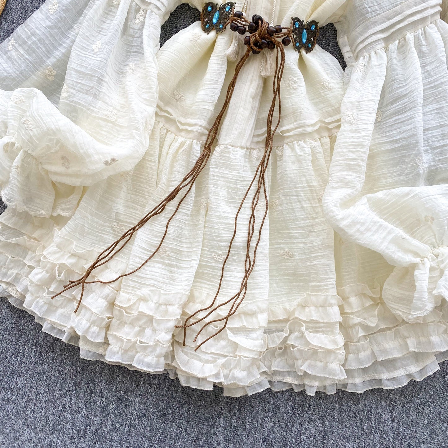 French court style dress sweet embroidery lace lantern sleeves ruffled holiday tutu skirt R2224