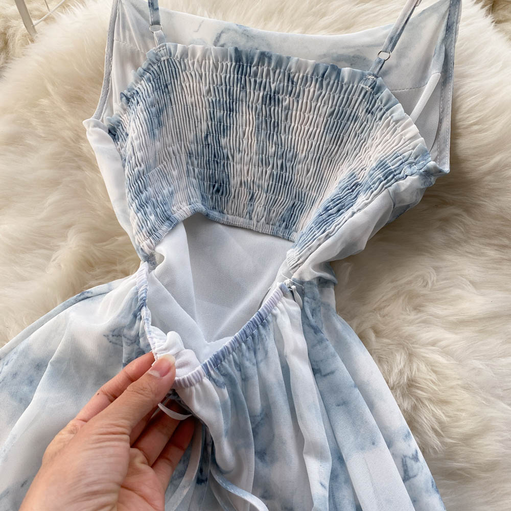 Gentle floral suspender skirt 2025 new forest waist holiday beach skirt R2343