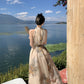 Retro high-end backless sexy halter neck dress waist temperament holiday long dress R1435