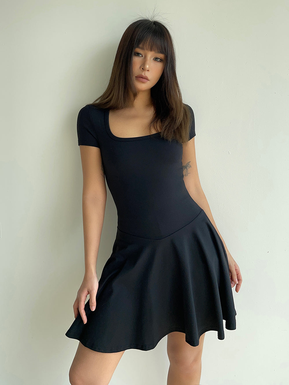 Elastic sexy low-cut square neck waist dress new summer style temperament slim ballet skirt R3073