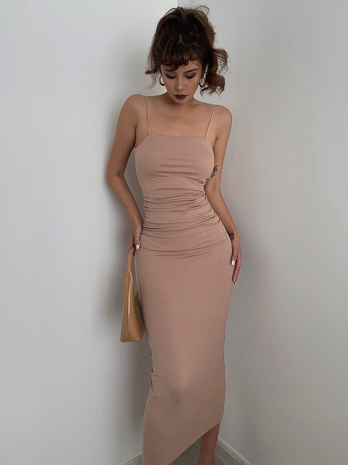 Temperament big backless waist suspender dress women's summer sexy long hip skirt R3077