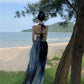 Holiday halter dress with open back for seaside travel wear beach skirt atmosphere R1569