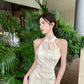 Girls improved cheongsam 2025 new style national style jacquard sleeveless halter dress R1767