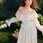 French fairy dress one-shoulder white long dress lace fishbone skirt long sleeves R5103