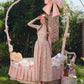 French Sweet Printed Strapless Fishbone Pink Slimming Dress R5106
