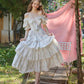 Retro Pastoral Print Bowknot Herringbone Dress R5114