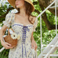 French design pastoral style printed slim fishbone corset dress R5105