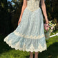 French pastoral fresh baby blue long short-sleeved lace dress R5113