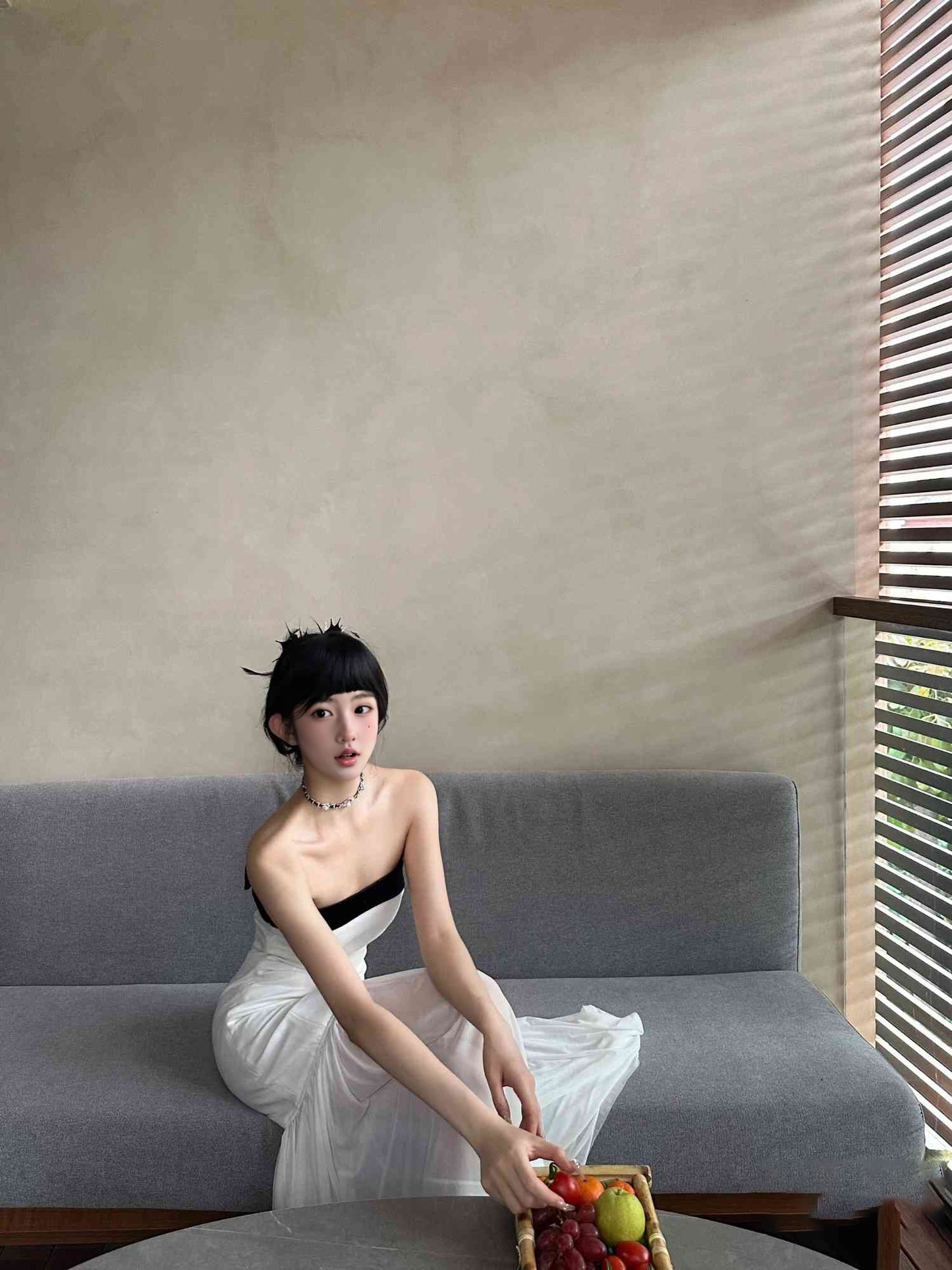 White tube top dress gentle style unique mesh long skirt R0531