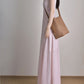 Pink suspender dress, beautiful waist temperament long dress R0533