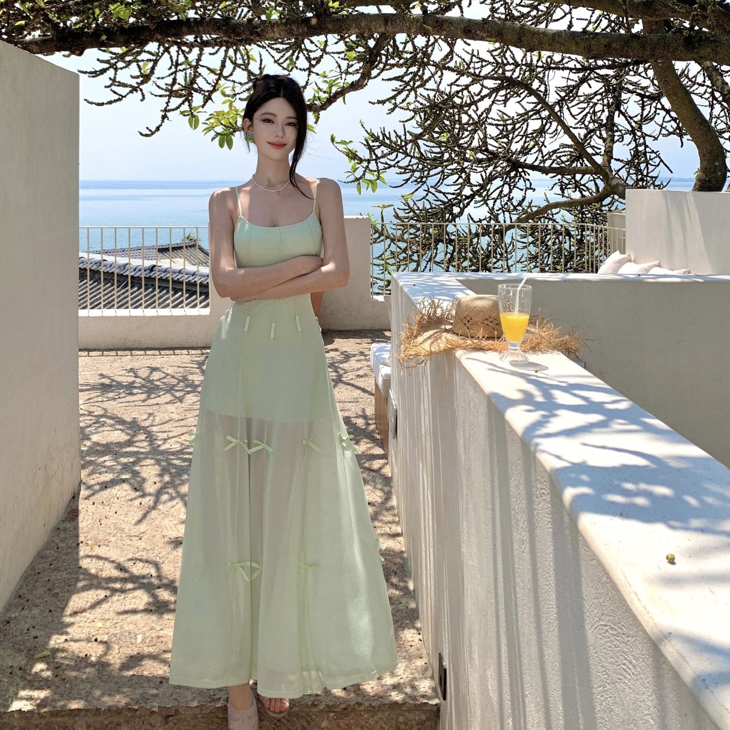 One dress multiple wear mint green suspender dress unique beautiful skirt R0532