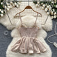 High-end camisole with diamonds, V-neck, pleated design, waist-hugging pure top R2211
