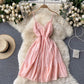 Holiday dress sweet lace edge V-neck hollow backless waist short beach dress R2214