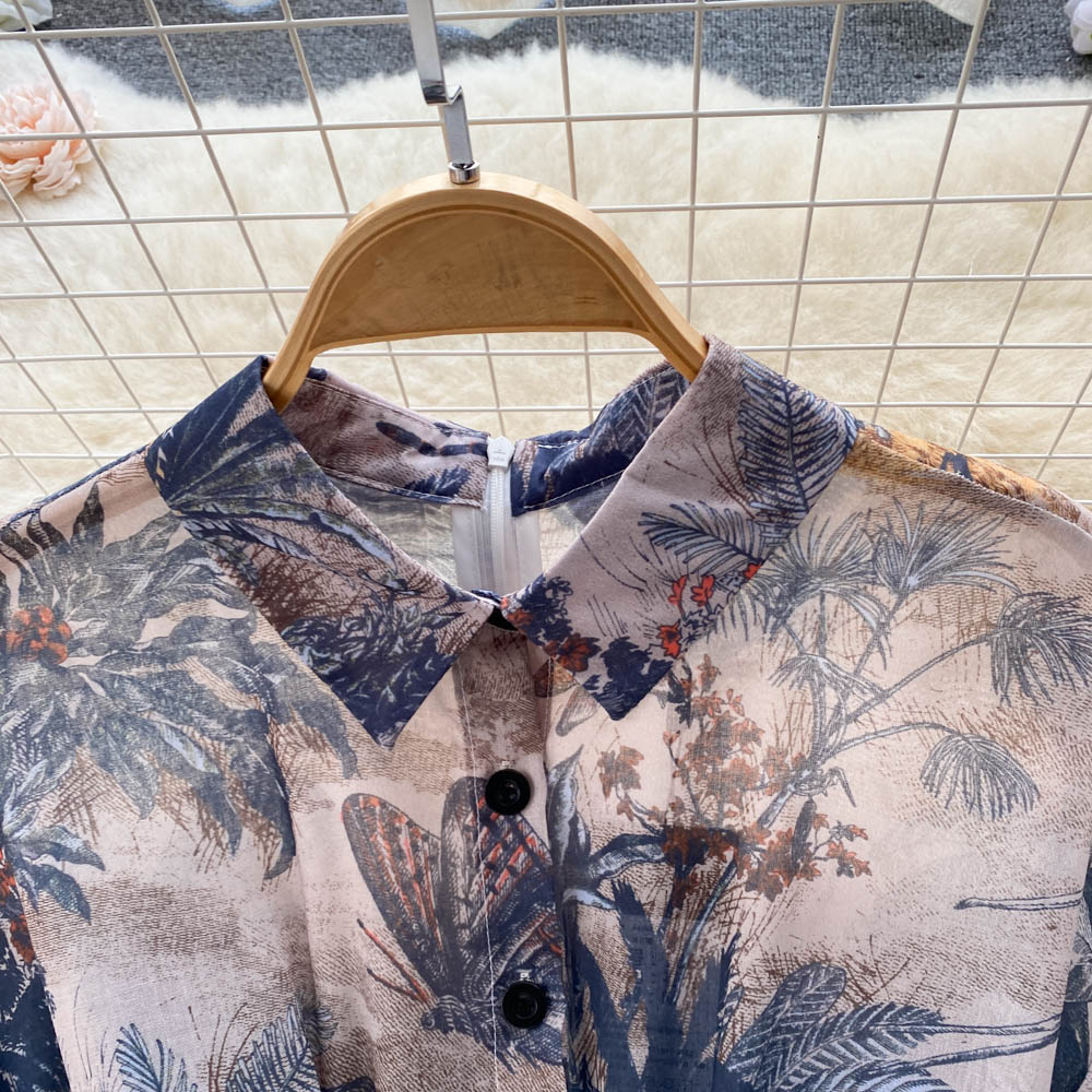 Palace style French elegant printed dress new style waist slimming gentle style long skirt R2226