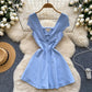 New sexy V-neck waist slimming short-sleeved dress temperament A-line short skirt R2213