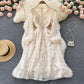Gentle style waist slimming knee-length long sleeve A-line skirt elegant V-neck lace dress R2237