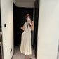 White hollow sleeveless knitted dress waist slim long skirt 2025 new R0580