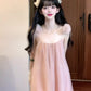 Gentle temperament pink mesh suspender dress high-grade loose A-line short skirt R0820