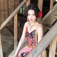 Women's Retro Floral Sling Dress Beautiful Waist A-Line Long Dress R0605