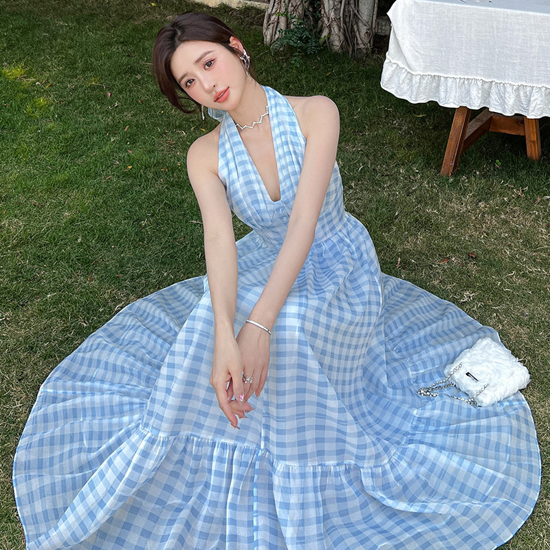 Beach dress with a seaside holiday atmosphere, fairy temperament, big swing skirt R1009