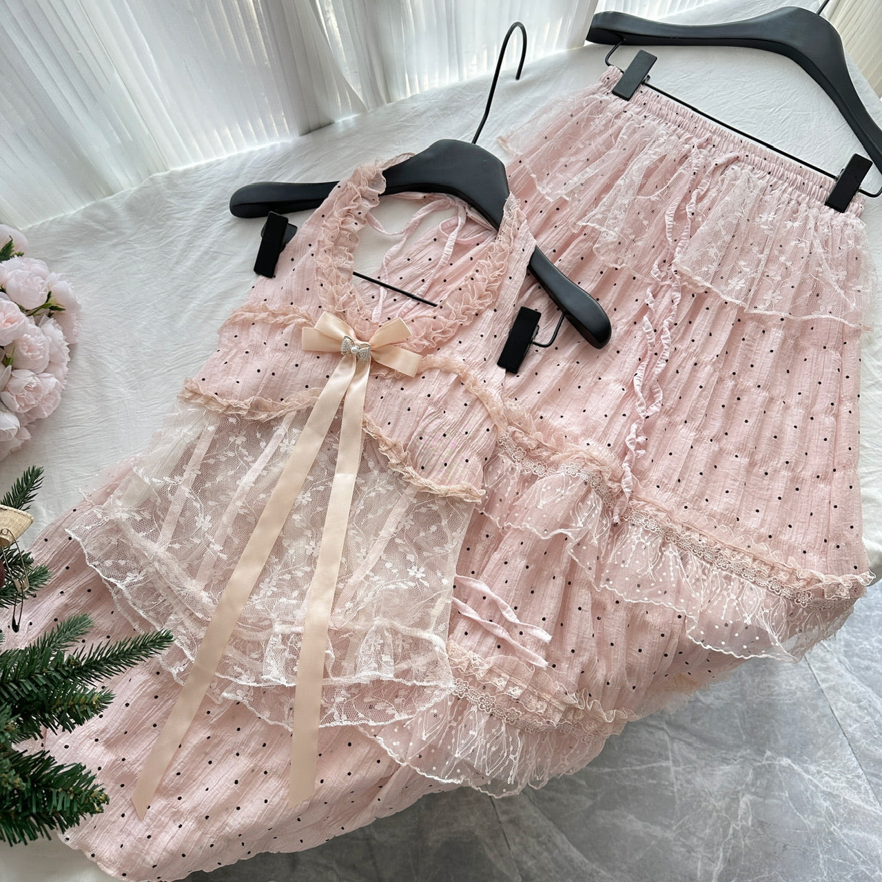 Summer gentle style French design slim top long skirt R2005