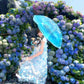 Gentle and sweet style blue flower short-sleeved dress holiday style A-line long skirt R0721