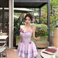Purple suspender dress 2025 new style waist slim cake short skirt R0667