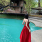 French square neck waist hip dress high waist sleeveless slim suspender dress slit long skirt R1434
