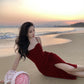 Retro red velvet suspender dress French style temperament small dress R1465