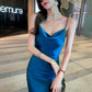 High-grade French suspender dress 25 new high-end silk satin blue temperament skirt slim fit R0988