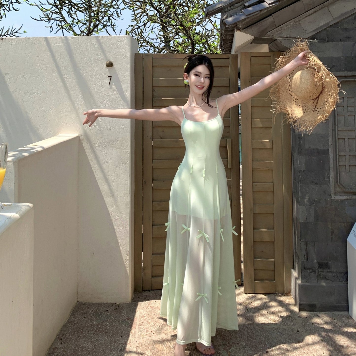 One dress multiple wear mint green suspender dress unique beautiful skirt R0532