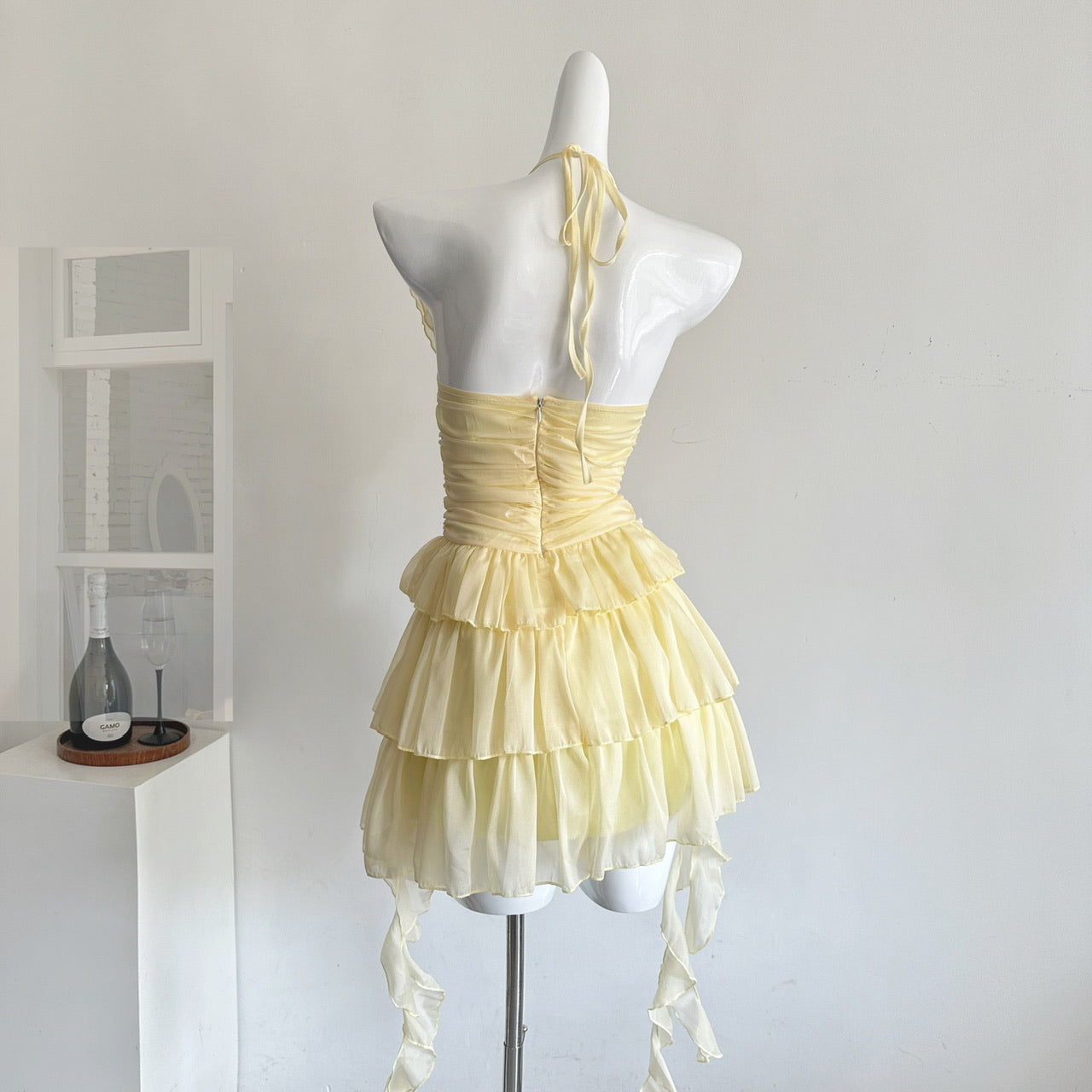 French temperament ruffled sling dress summer new irregular chiffon cake skirt R2115