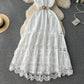 French high-end stand-up collar hollow embroidered lace sleeveless waist slimming elegant dress R2159