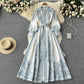 Retro palace style lantern sleeves printed dress with a wide swing and an A-line knee-length skirt R2167