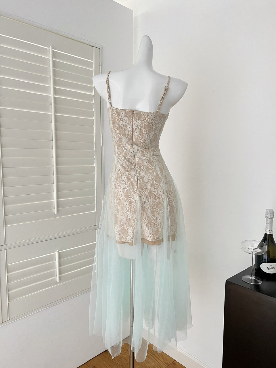 Mesh suspender dress 2025 new lace splicing long skirt high-end skirt R2169