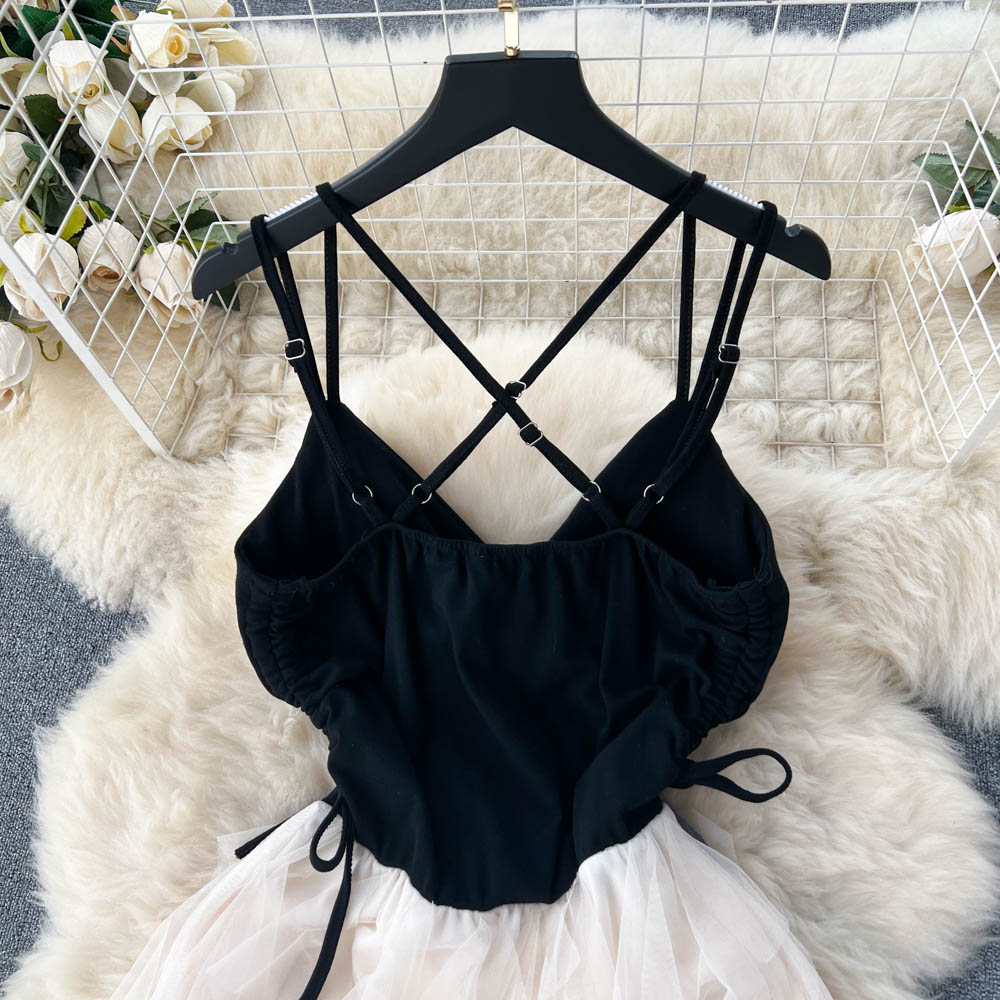 French style slim fit deep v sweet high waist long skirt cake beach skirt suspender dress R2142