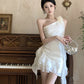 Birthday dress high-end party dress niche irregular chiffon off-shoulder dress R1806