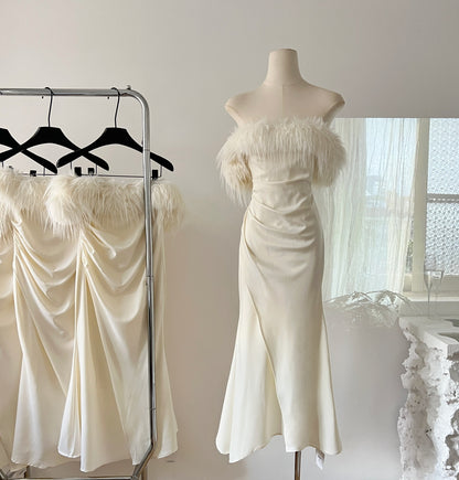 White one-shoulder dress 2025 new style figure-hugging dress R2031
