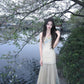 French style mesh suspender dress for holiday, niche design, slim fit, elegant long dress R1803