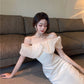French style one shoulder dress slit gentle style banquet bridesmaid dress long skirt R1429