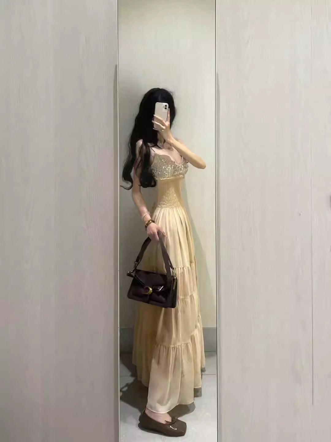 Exquisite suspender dress small dress celebrity waist temperament long skirt R0495