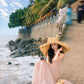 Pink lace suspender dress unique waist temperament long skirt R0496