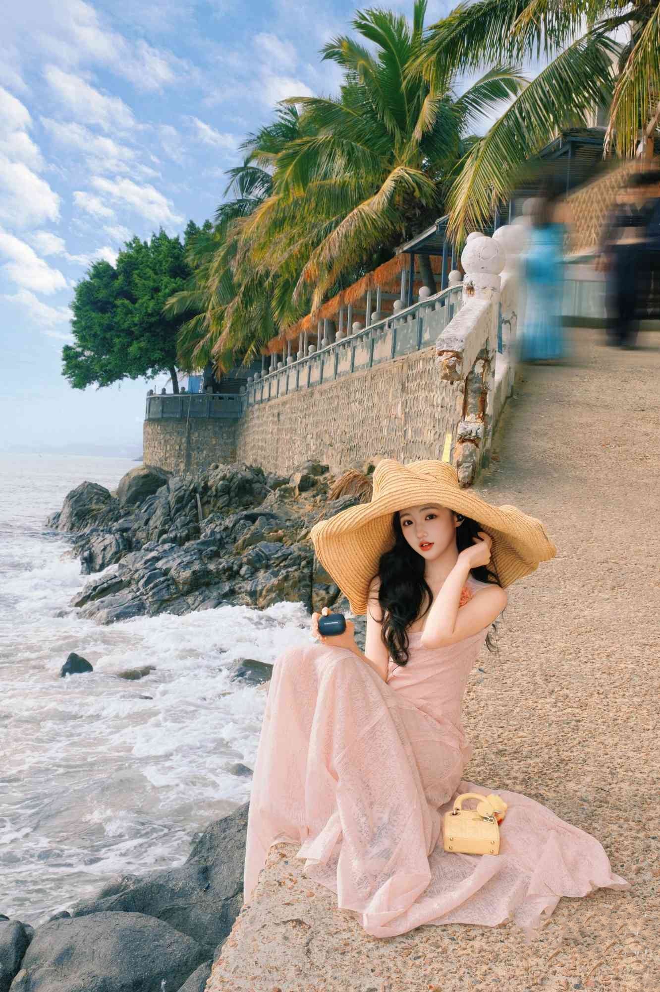 Pink lace suspender dress unique waist temperament long skirt R0496