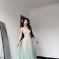 2025 new green mesh suspender dress beautiful waist temperament long skirt R0504