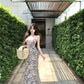 Tea break floral suspender dress gentle temperament waist slim fit A-line skirt R0499