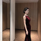 Off-shoulder sleeveless dress velvet banquet temperament fishtail dress skirt R1448